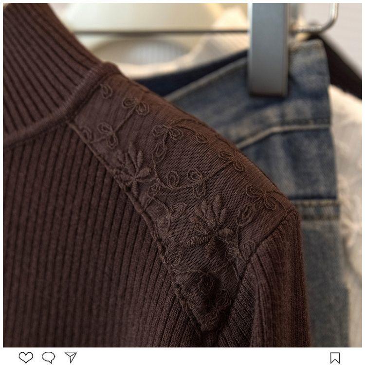 Women's Plus Size Base Shirt Lace Half Turtleneck Base Shirt Autumn Winter Solid Color Stretch Velvet Long Sleeve T-Shirt