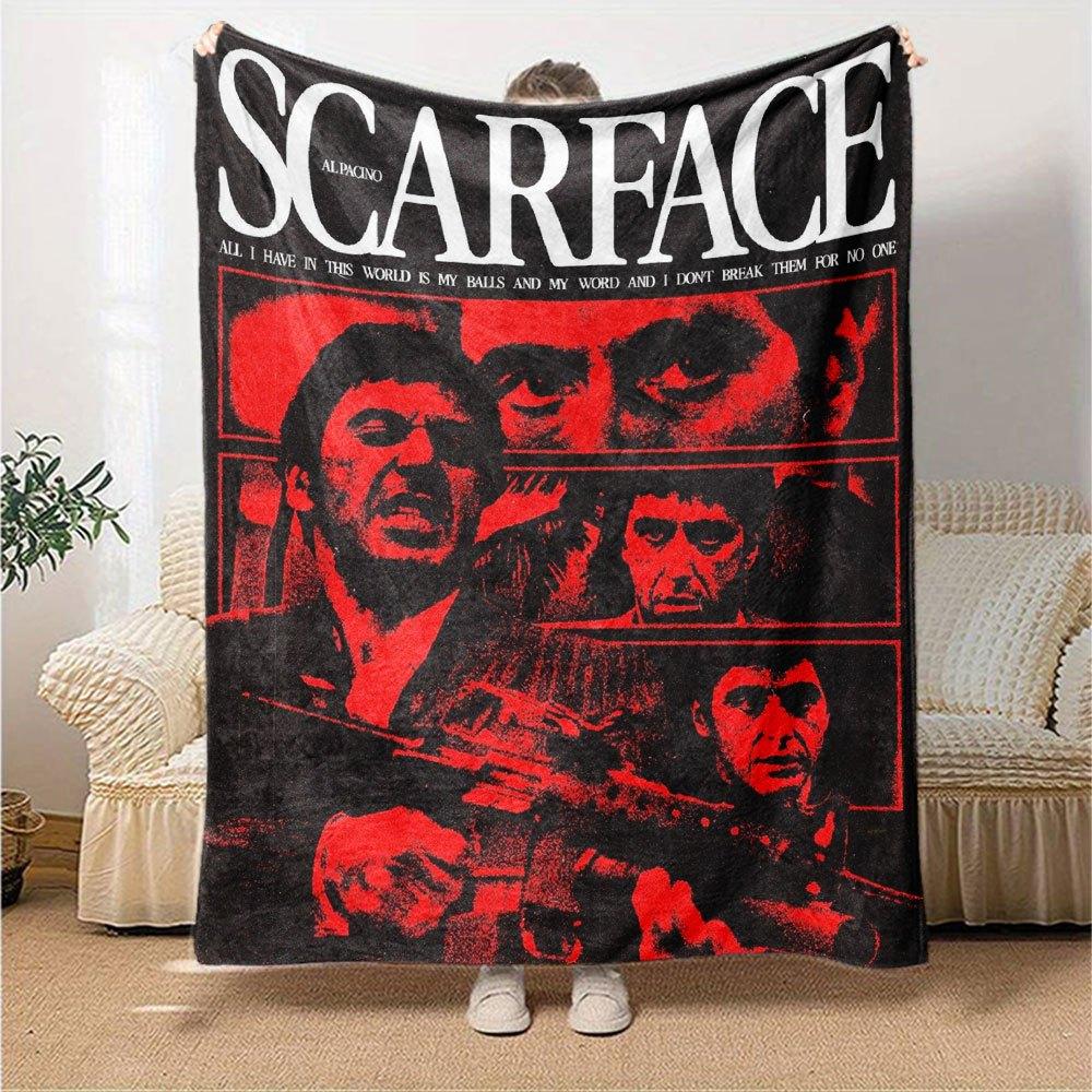 1pc Scarface-Inspired Flannel Blanket - Soft Cozy All-Season Throw for Bedroom, Sofa, Camping, Travel - Perfect Gift for Movie FansB32