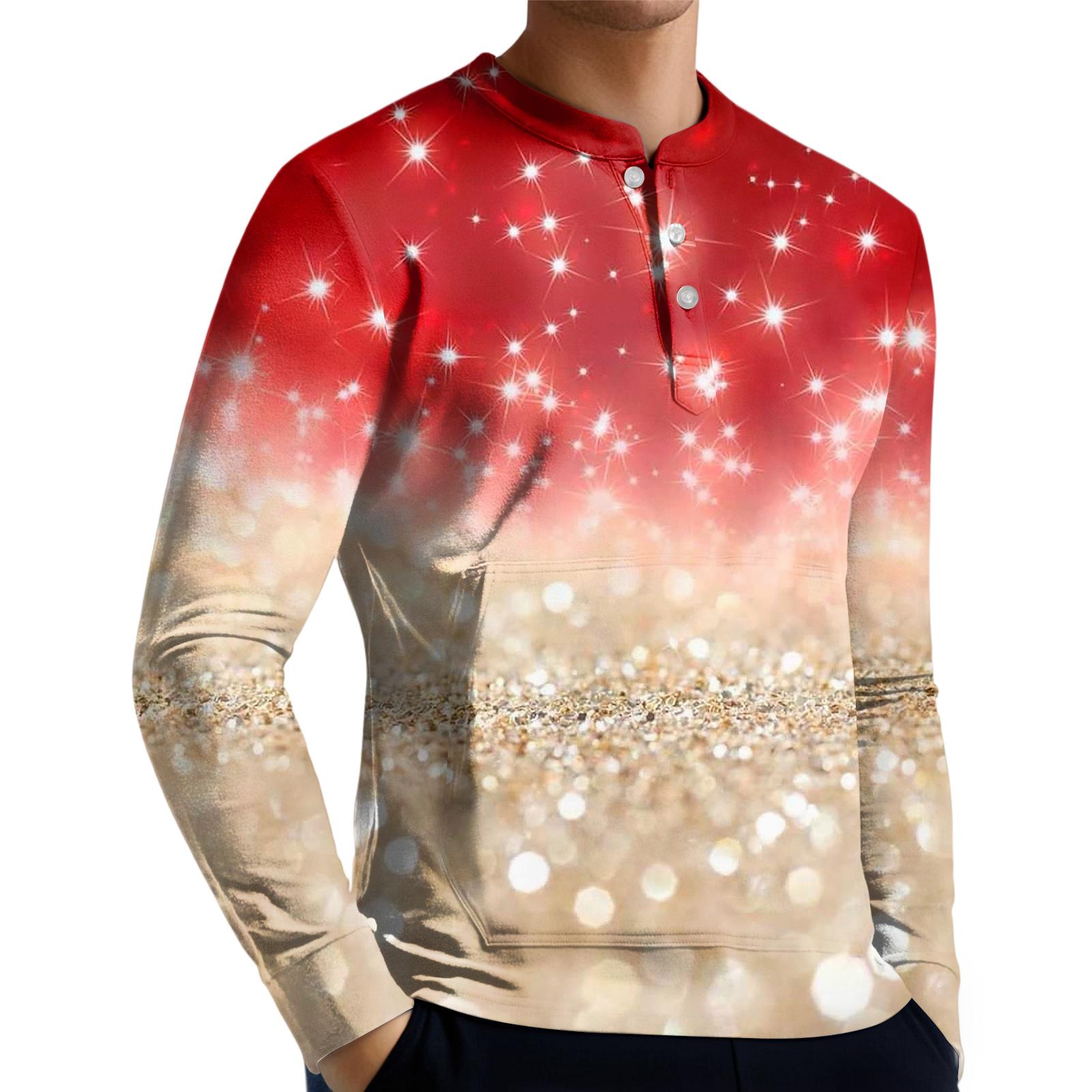 

Men s Casual Button-Down Sweatshirt Fashion Printed Long Sleeve Shirt Pullover XXXL