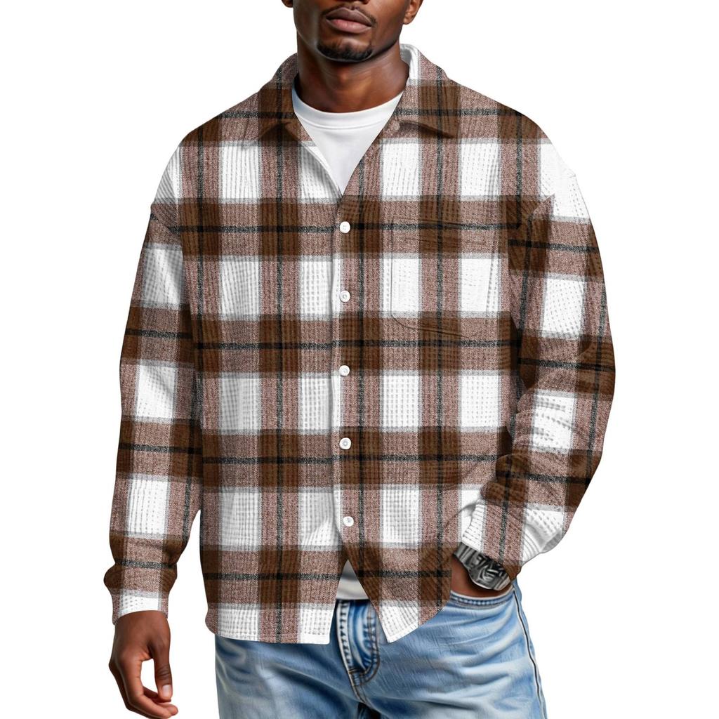 Herren Freizeit Hemd mit Knopfleiste und Tasche, langärmlig