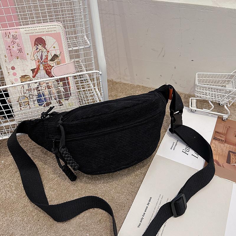 Casual Korean Style Cotton Corduroy Crossbody Bag With Zipper Closure For Daily Use
