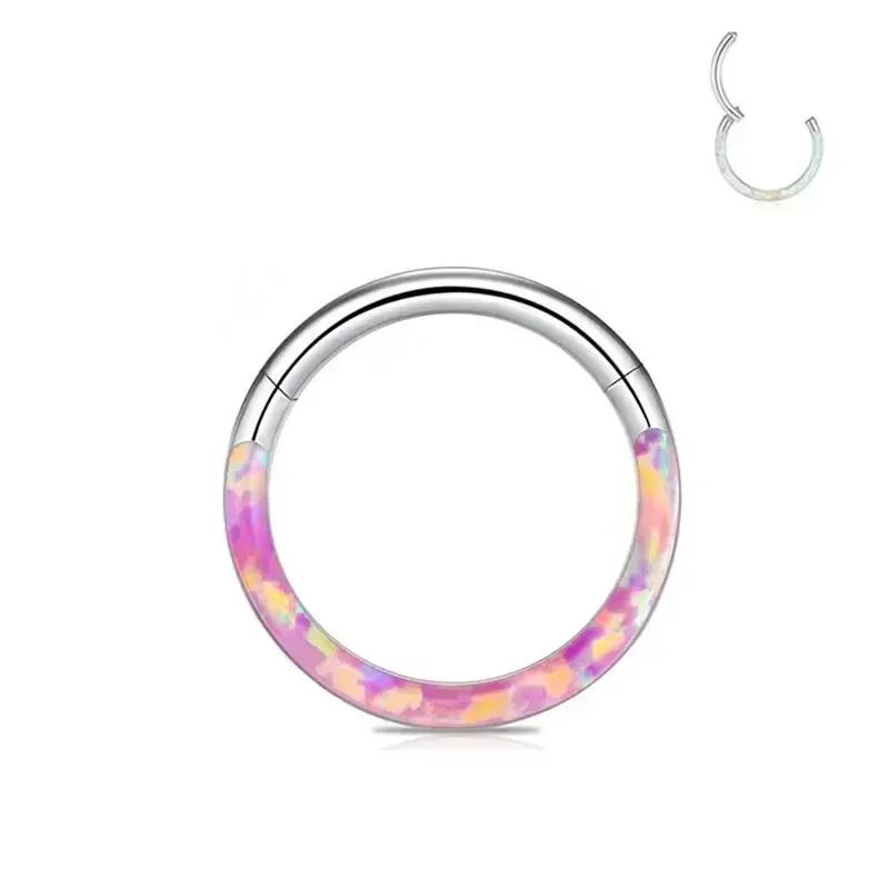 G23 Titanium Septum Piercing Nose Ring Opal Hinged Segment Clicker Ear Cartilage Earring Helix Lip Piercing Anodized Jewelry