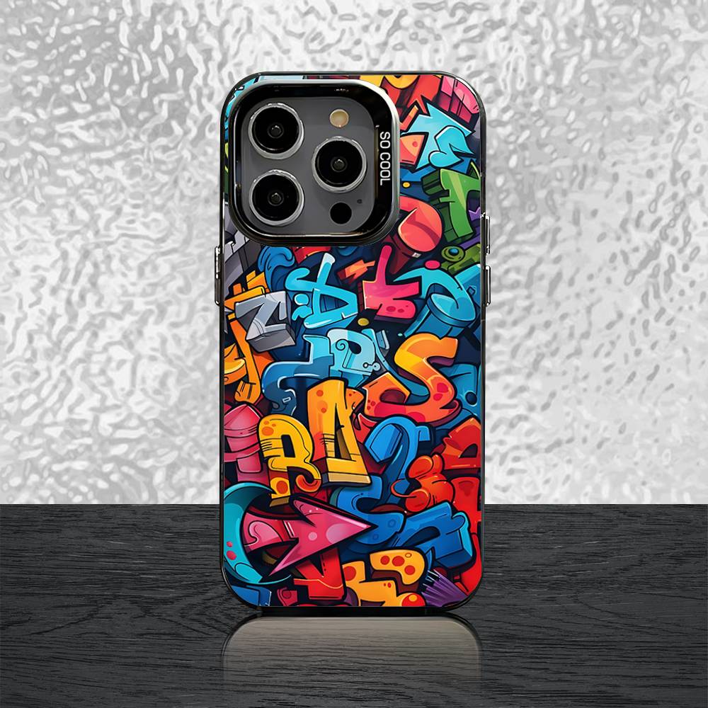 Cool Colorful Graffiti Phone Case For iPhone 16,15,14,13,12,11,Pro,XS,Max,Plus,Mini,SE Black Candy Matte Shockproof Cover