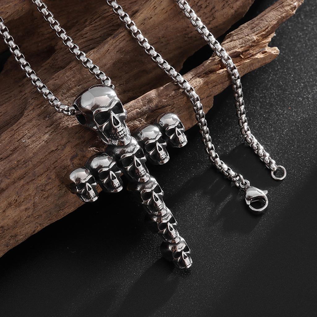 Vintage Skull Cross Pendant Necklace Gothic Jewelry With Adjustable Chain Unique Skull Jewelry Gift For Men And Women