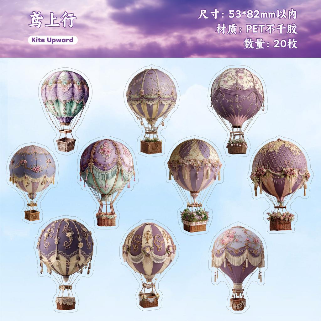 1pack/20pcs Hot Air Balloon Theme Stickers, Vivid Colorful Balloon Patterns DIY Handmade Album Scrapbooking Decorative