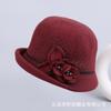 Hat women's autumn and winter fashion flower bucket hat crimped wool basin hat women's British retro bowler hat