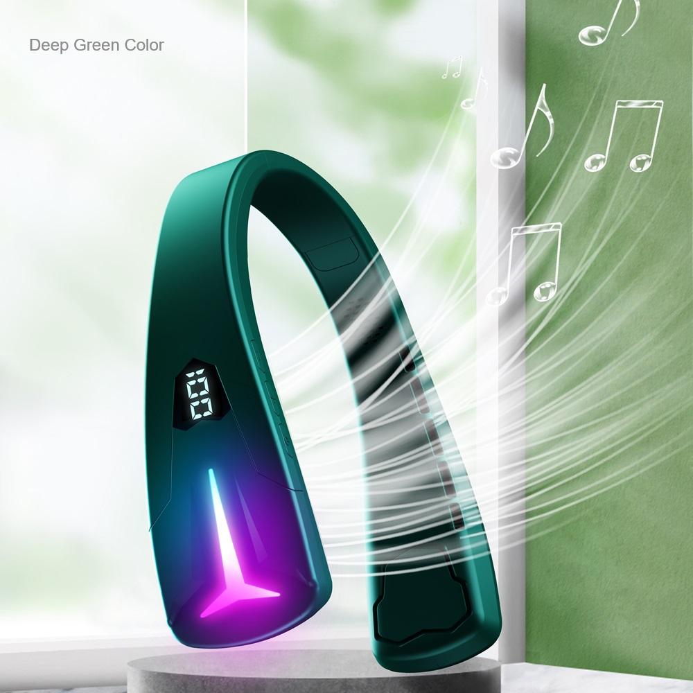 2 In 1 Hanging Neck Fan & Bluetooth Headset Sound Portable Sports Neck Hang Fans with Music Play USB Summer Cooler