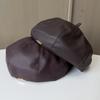 Retro British Style Letter Mark Pu Beret Spring and Autumn Versatile Face Small Leather Pumpkin Hat Femininity Painter Hat