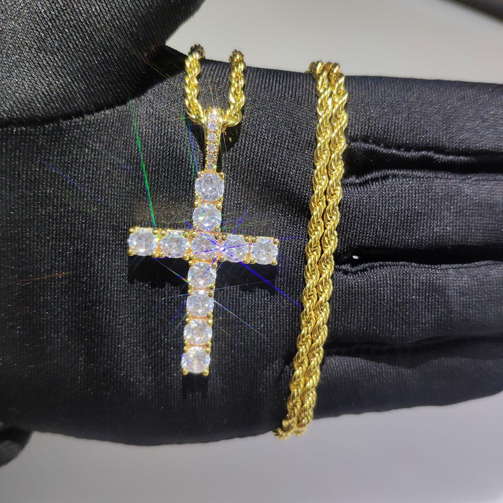 Modna Prosta Biżuteria Krzyż Błyszcząca Iced Out Cyrkonia Diament 18k Białe Złoto Platerowany Naszyjnik z Zawieszką Krzyż Dla Mężczyzn Kobiet