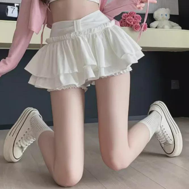 Damen Sommer Ballett-Stil Puffiger A-Linien Minirock mit Rüschendetails