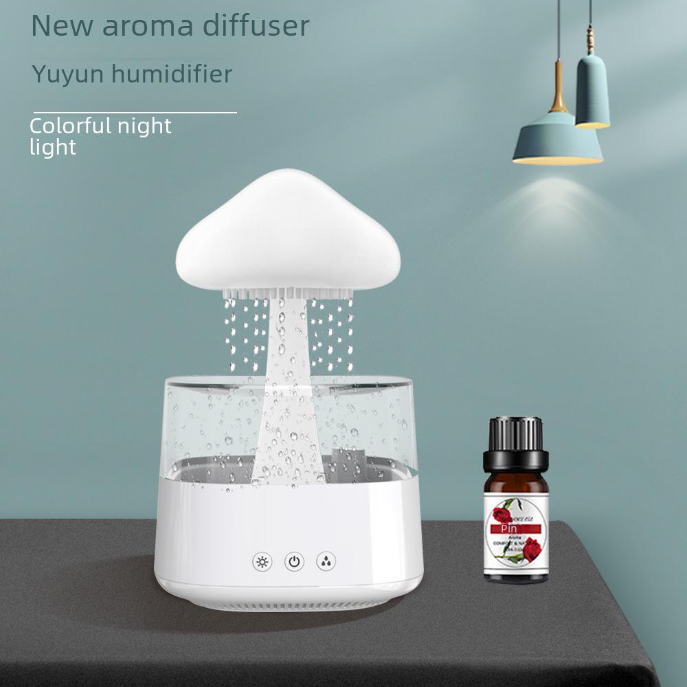 Umidificador de aromaterapia com nuvem de cogumelo: Luz noturna colorida e função de névoa de chuva
