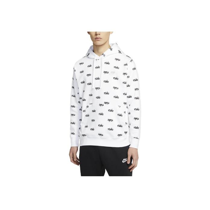 Nike Sportswear Club Full-Print Letter Logo Hoodie Long Sleeve Sweatshirt Men Tops White DC8091-100