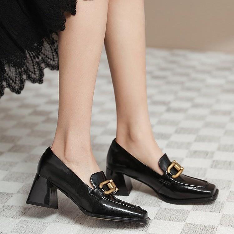 Frühling Herbst Quadratische Hohe Absätze Loafers Damen Klobige Plateau Pumps Frau Slip-on Schwarz Jk Uniform Schuhe Mary Janes
