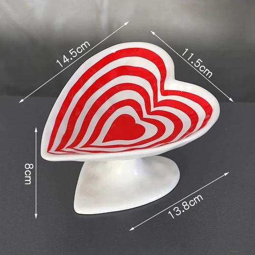 Creative Love Tray Ceramic Heart Shaped Jewelry Cosmetic Box Delicate Tall Fruit Dessert Plate Display Stand Table Ornament New