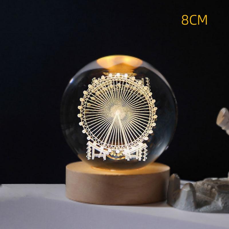 8cm 3D Crystal ball Crystal Planet Night Light Laser Engraved Solar System Globe Astronomy Birthday Gift Home Desktop Decoration