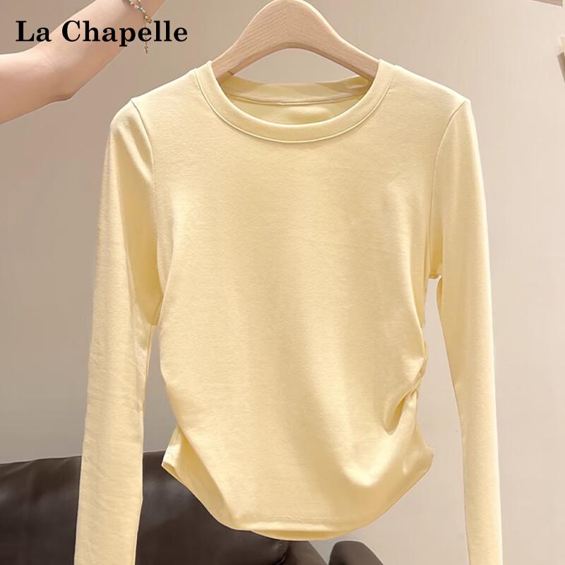 La Chapelle Women's Pleated Slim Fit Round Neck Long Sleeve Base Layer Top