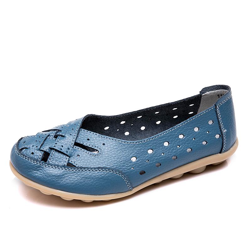 Women's Flats Loafers Leather Driving Shoes Moccasins Comfort Casual Slip On Summer Nurse Shoes for Mother Large Size