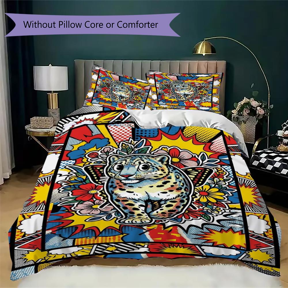 Snow Leopard Animal Pattern Bedding uilt Set uilt Cover Pillowcase Home Decoration Birthday Gift (1 * duvet cover + 2 * pillowcase without core)111