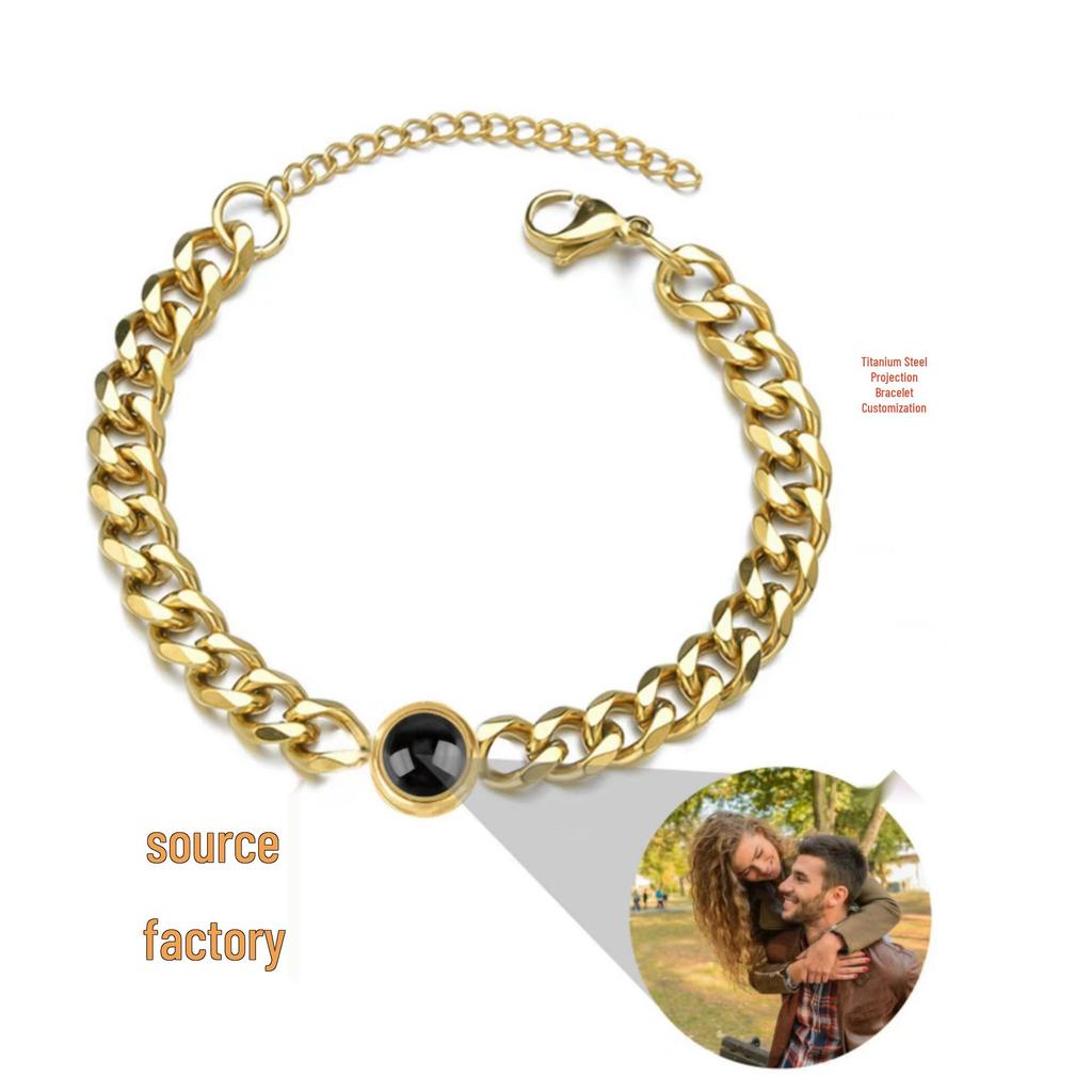 Custom Titanium Steel Couples Bracelets: 'I Love You' in 100 Languages with Photo Projection