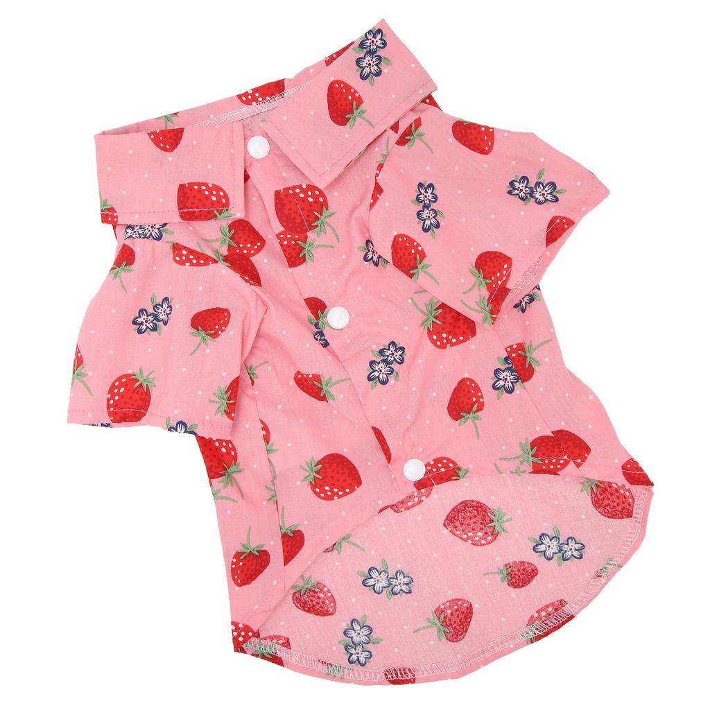 Hunde Sommerhemden Niedlicher Erdbeerdruck Umlegekragen Druckknopfdesign Atmungsaktive Hawaiianische Hundehemden für Frühling Sommer XL