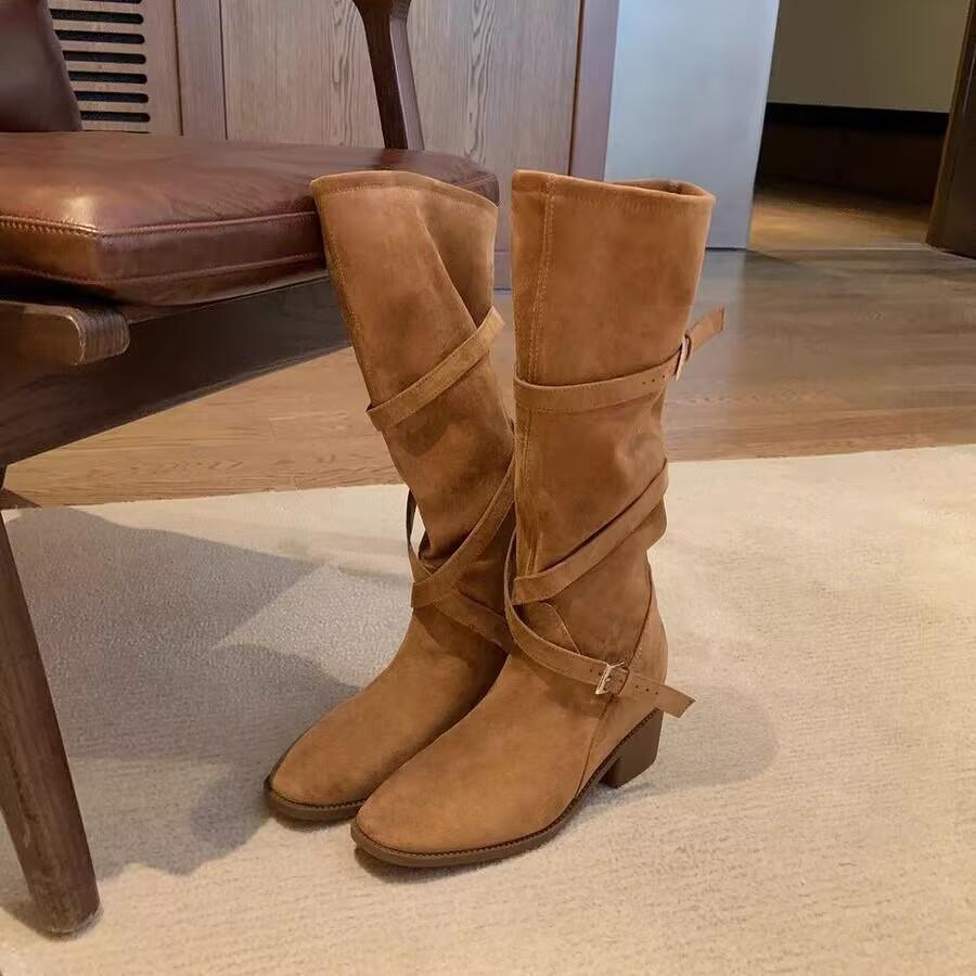 Really soft leather~ Mailladne heightening boots women's 2025 autumn and winter new pleated stacking boots tall boots