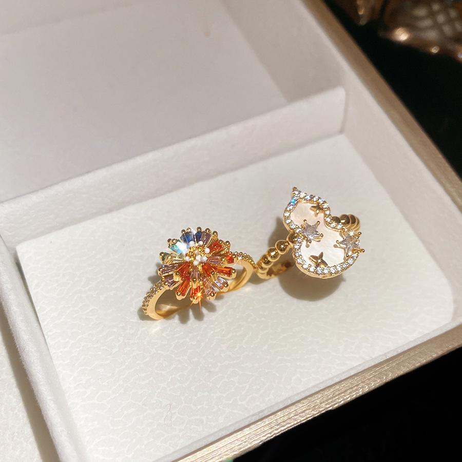 18k Gold Plated Zircon Flower Open Ring - Retro Court Style, Luxury High-End Jewelry