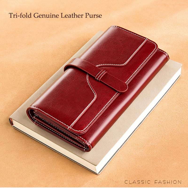 Vintage Damen Geldbörse aus echtem Leder Lang Dreifach gefaltet Clutch Große Kapazität mit Handy Elegant Damen Alltags-Reisetasche