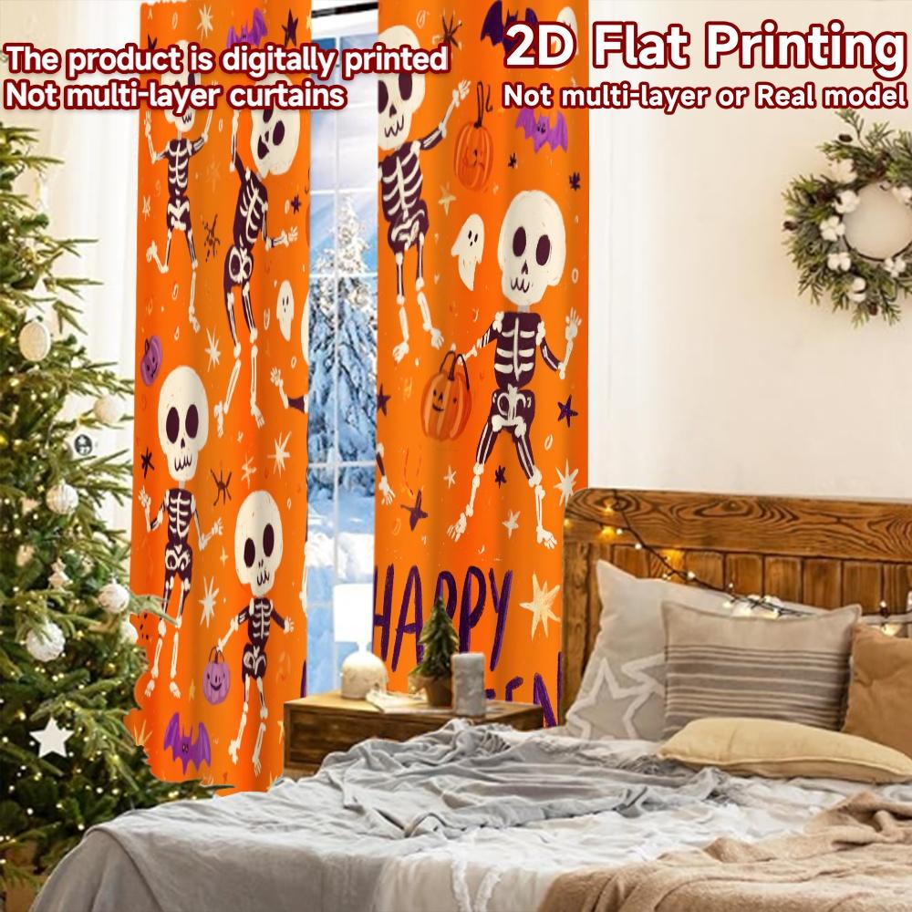 2pcs, 2D FLAT PRINTING Curtains (Without Rod) Halloween Fun Chic Print Curtains Festival Versatile Fabric Curtains Decorations