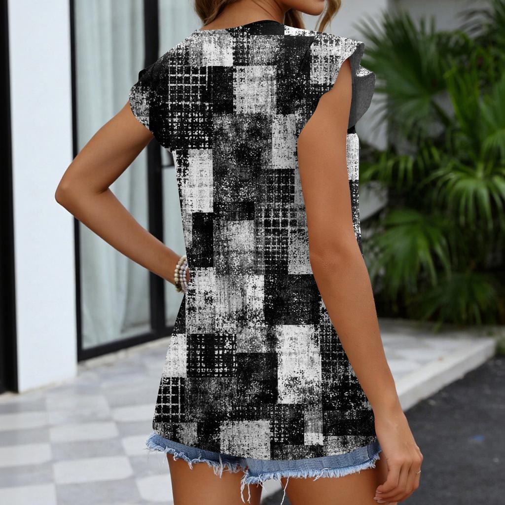 Womens Tops Fashionable V-neck Ruffled Sleeve Short-sleeved T-shirt Business Blouses