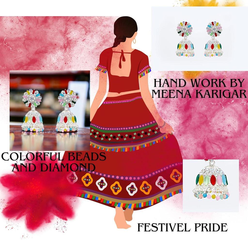 Cercei antic și frumos împodobit cu picături de perle Jumkhi tradițional pentru femei și fete