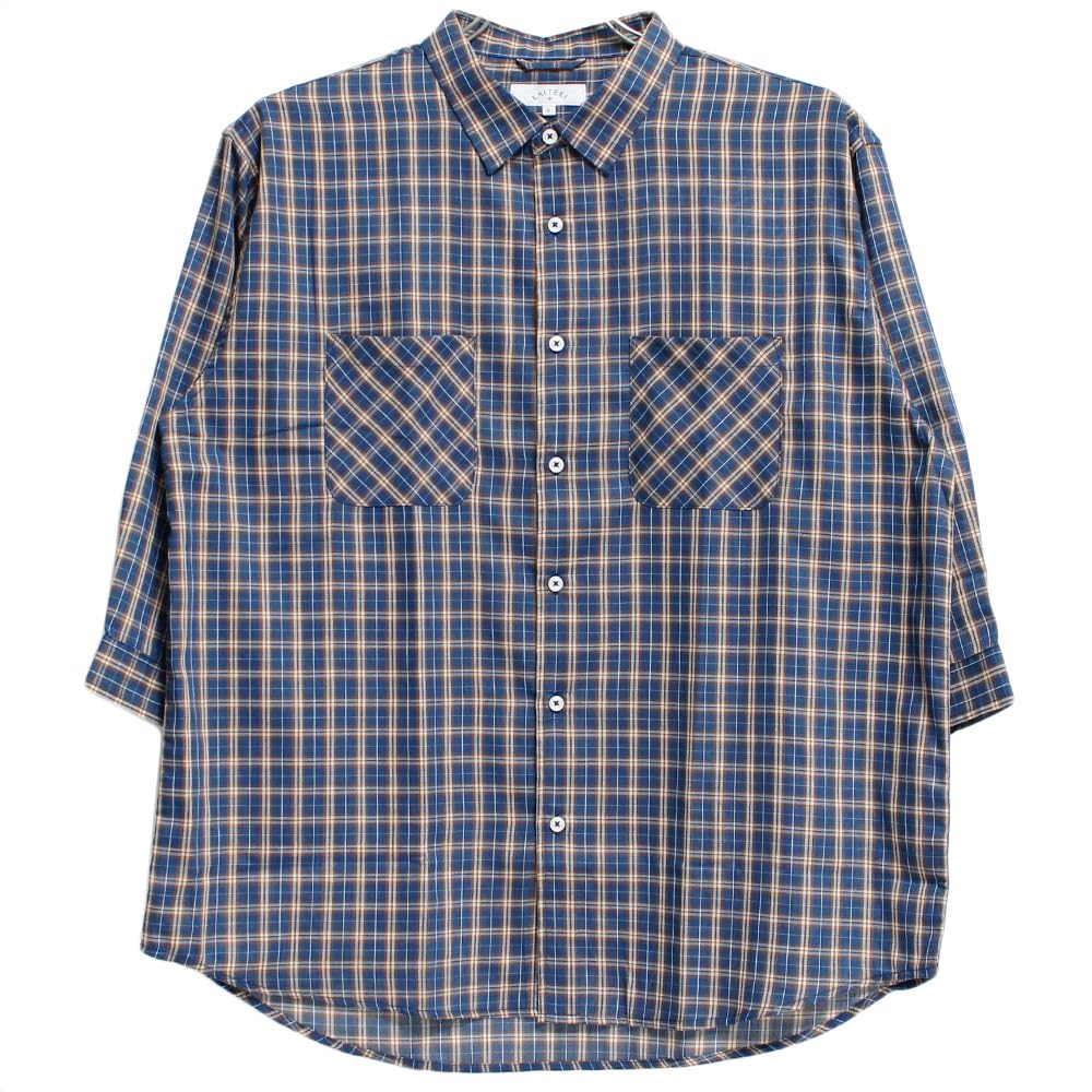 Men's 3/4 Sleeve Check Shirt, Breathable, Quick-Drying, Cool, Lightweight, Regular Collar, Size 4L, Beige (33)