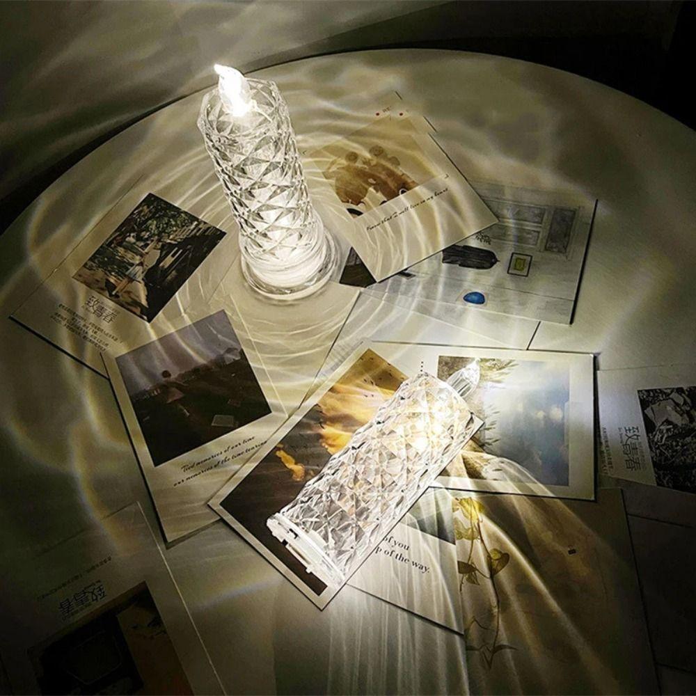 2Pcs Rose Projection Crystal LED Candle Light Flameless Electric Candles  Party Decoration