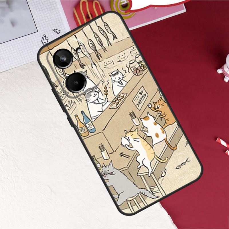 

Японский рисунок с кошкой и напитком для Realme 10 11 12 13 14 Pro Plus GT6 GT7 15 Pro C61 C67 C63 C71 C55 C51 C65 C53 C75 Чехол Realme 11 Pro Plus