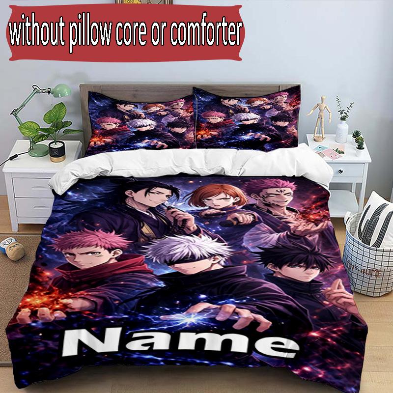 3pcs Duvet Cover Set (1*Duvet Cover + 2*Pillowcase, Without Core), Custom Name Jujutsu Kaisen Pattern Bedding Set, Home Bedroom Decor Gift