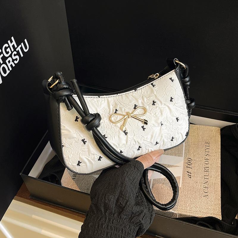 

Sweet Bowknot Women s Portable Underarm Bag Vintage Polka Dot Ladies Casual Small Shoulder Bags Commuter Pleated Female Handbags бежевый