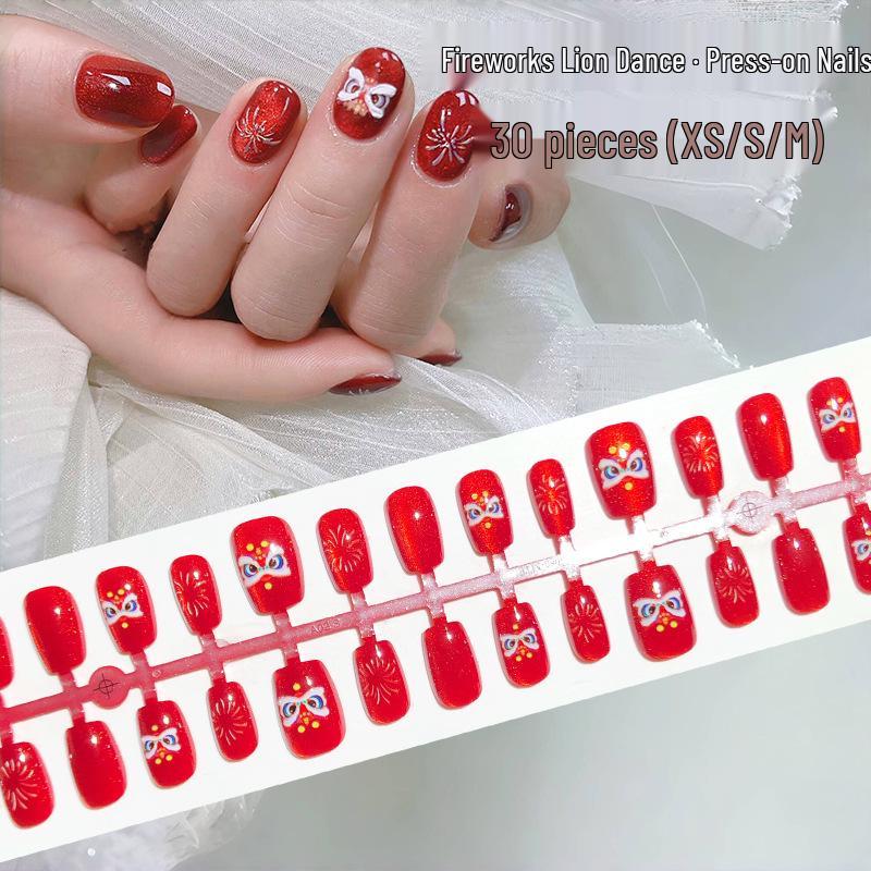 

Auspicious Red Cat Eye Fireworks Nail Art for Chinese New Year