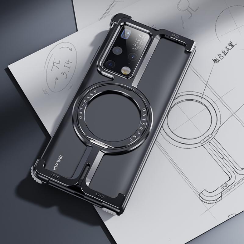 Oatsbasf for Huawei mate X2/X3/X5/X6 Phone Case with Adjustable Ring Stand Magsafe Metal Frameless Case Bumper Protective Cover