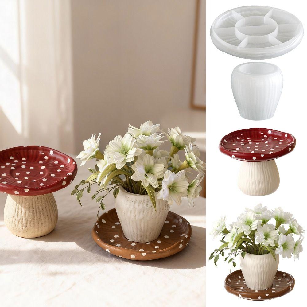 New Mushroom Storage Tray Plaster Mold 3D Silicone Planter Pot Mold DIY Reusable Plaster Mold Home Decor