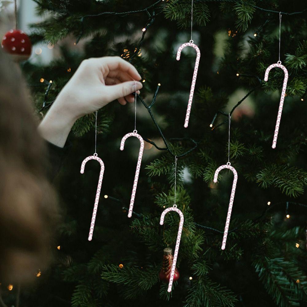 6Pcs Transparent Christmas Canes Pendant Shatterproof Simulation Acrylic Christmas Canes Exquisite Christmas Tree Decoration