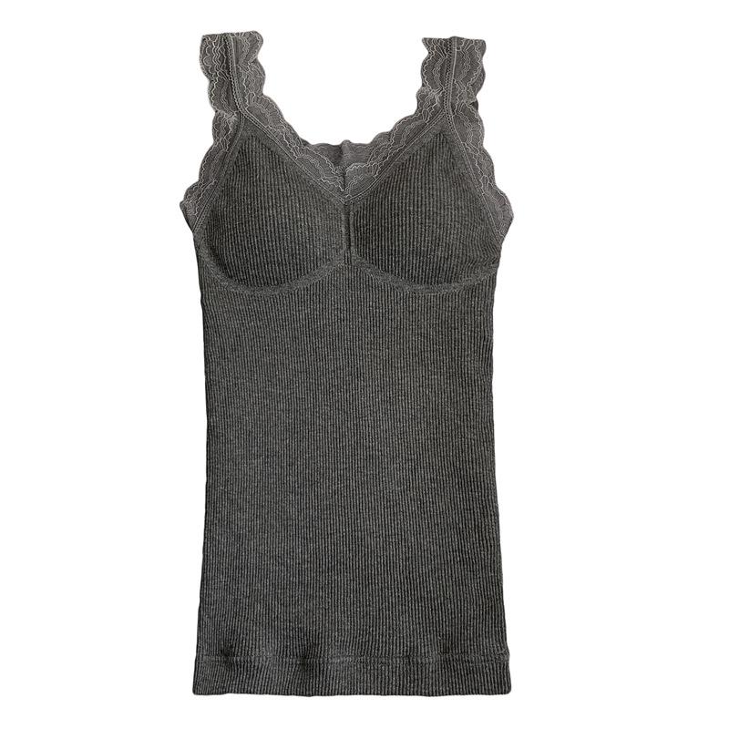 Women's Velvet Lace Camisole: Warm, Anti-Static & Antibacterial with Chest Pads.