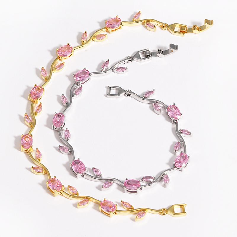 Colorful Leaf Cubic Zirconia Cz Crystal Bridal Bridesmaid Wedding Jewelry Bracelets Gift For Women Mom On Wedding Day