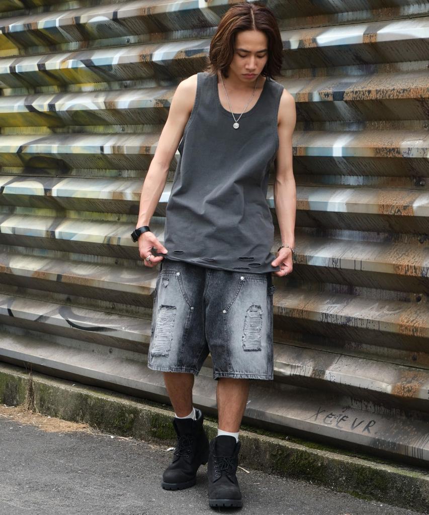WEGO Distressed Tank Summer Size Sumikuro Men's Top, Sleeveless, Outfit, Streetwear, Gift, L,