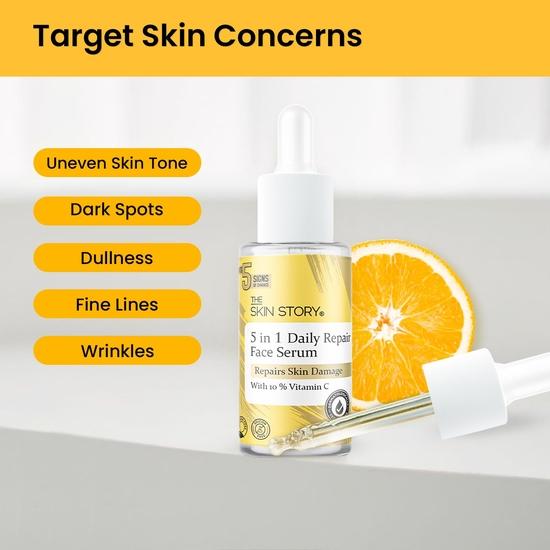 The Skin Story Vitamin C Face Serum 10% | 5-in-1 Daily Face Repair | Enriched with Hyaluronic Acid & Mulberry | Suitable for All Skin Types (40ml)