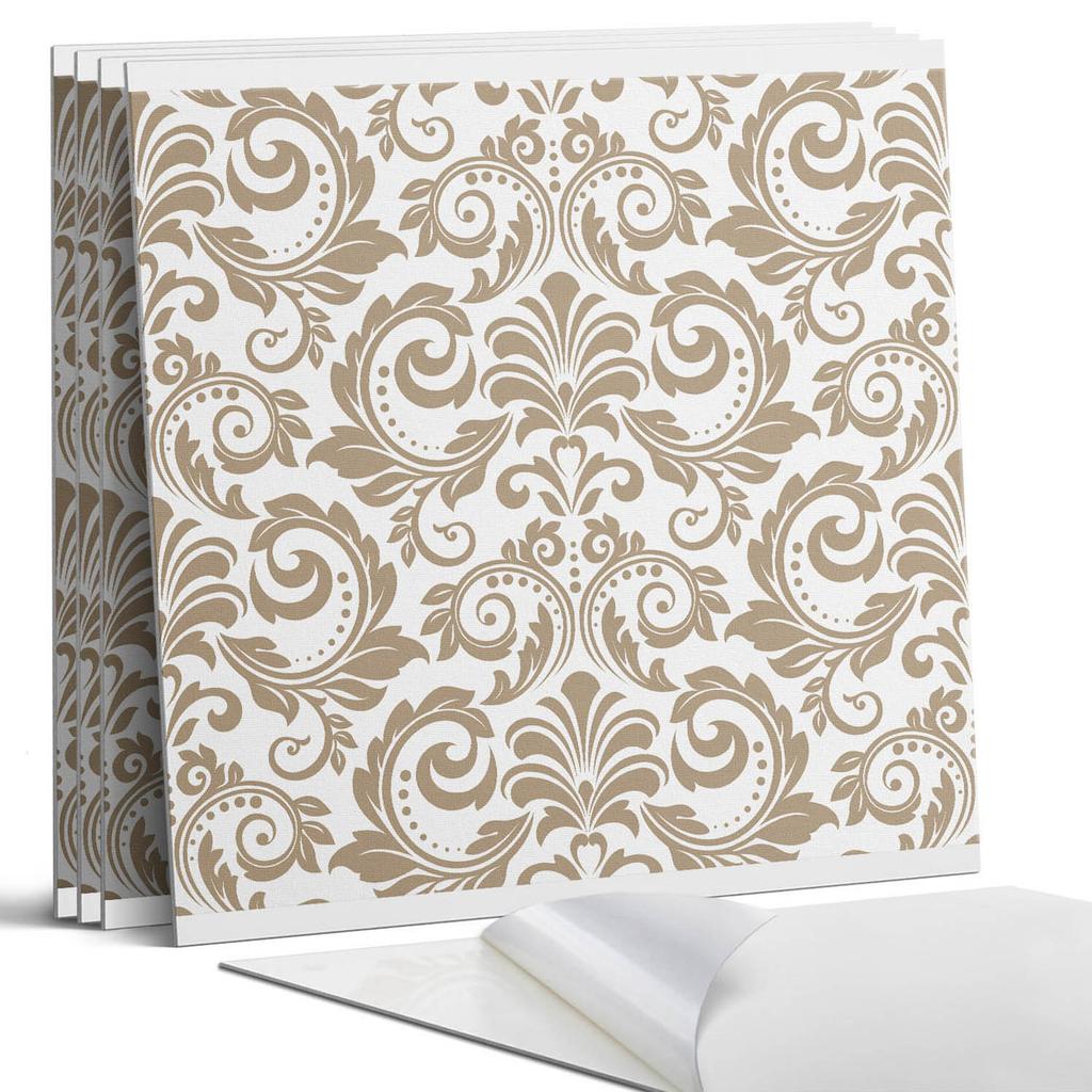 Pack of Vinyl Tiles With Pattern Self-Adhesive For Bedroom Plant Pattern With Ornaments 4X50X50 Cm