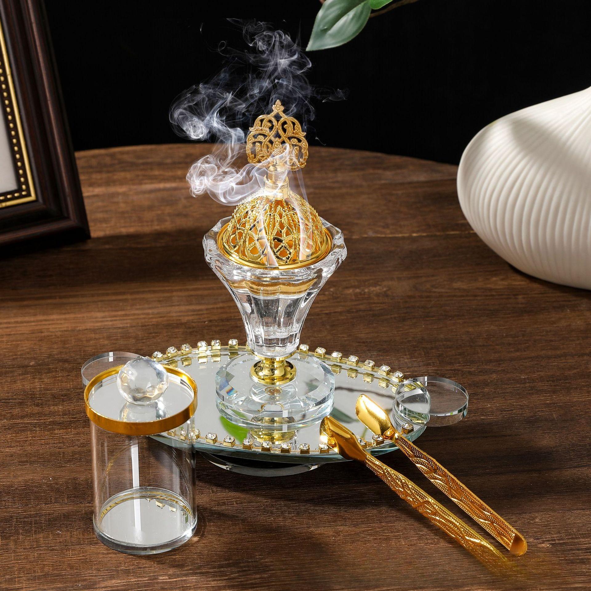

Middle East living room incenseburner ornament incense burner set gold crystal glass incense burner rotating tray incense burner