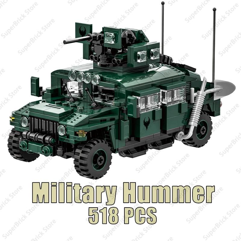 

2024 Military Humvee Armor Vehicle M35a2 Truck Anti-aircraft missile vehicle Car Model Building Blocks Sets Hot Bricks Kids Toys