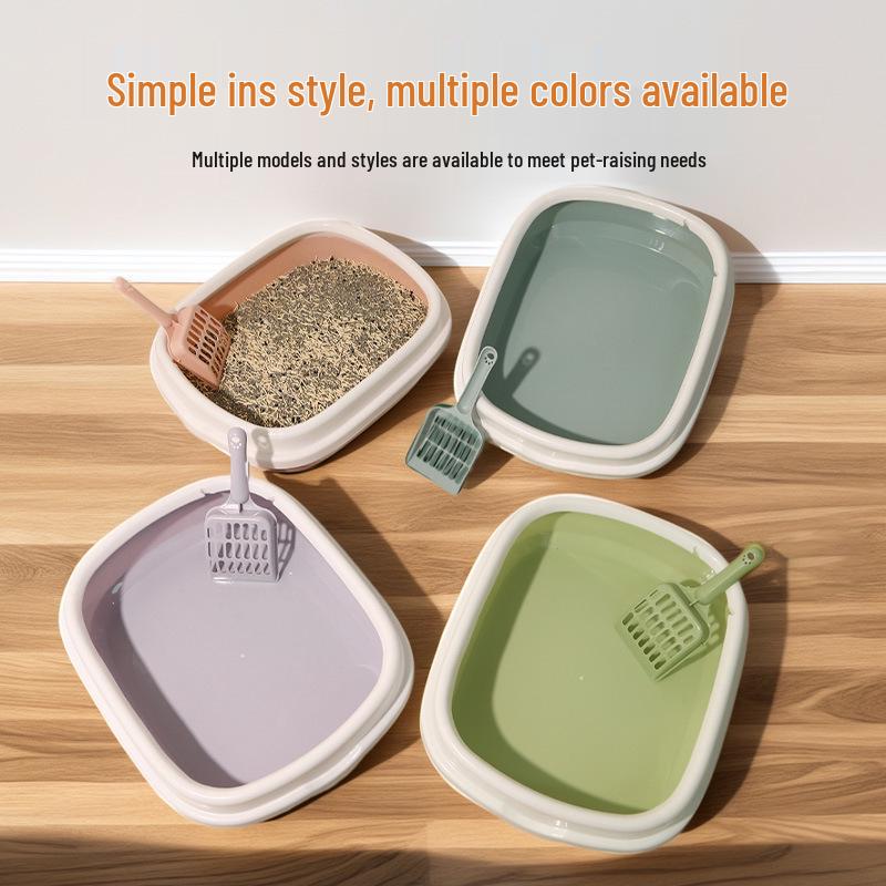 Open Anti-Splash Semi-Enclosed Cat Litter Box for All Sizes