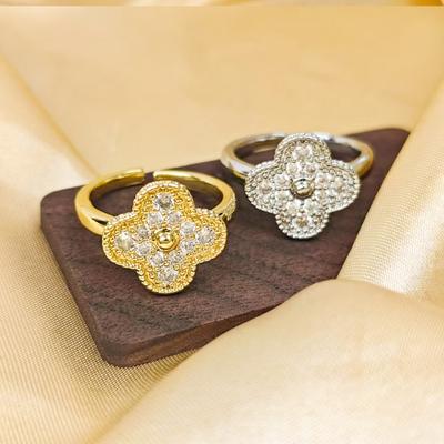 High Version Of The Four-Leaf Clover Ring Fashion Opening Adjustable Women's Ring Light Luxury Non-Colour Loss Ring