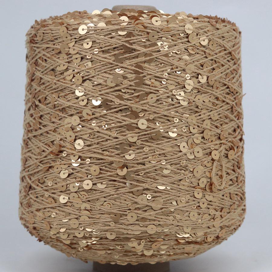 Hand-Knitted Bright Cotton Yarn with Sequins, 3MM+6MM, Combed and Fancy