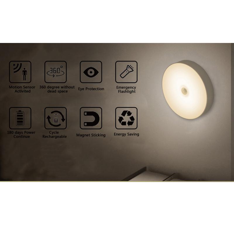 6 LEDs PIR Motion Sensor Night Light Auto On/Off for Bedroom Stairs Cabinet Wardrobe Wireless USB Rechargeable Wall Lamp